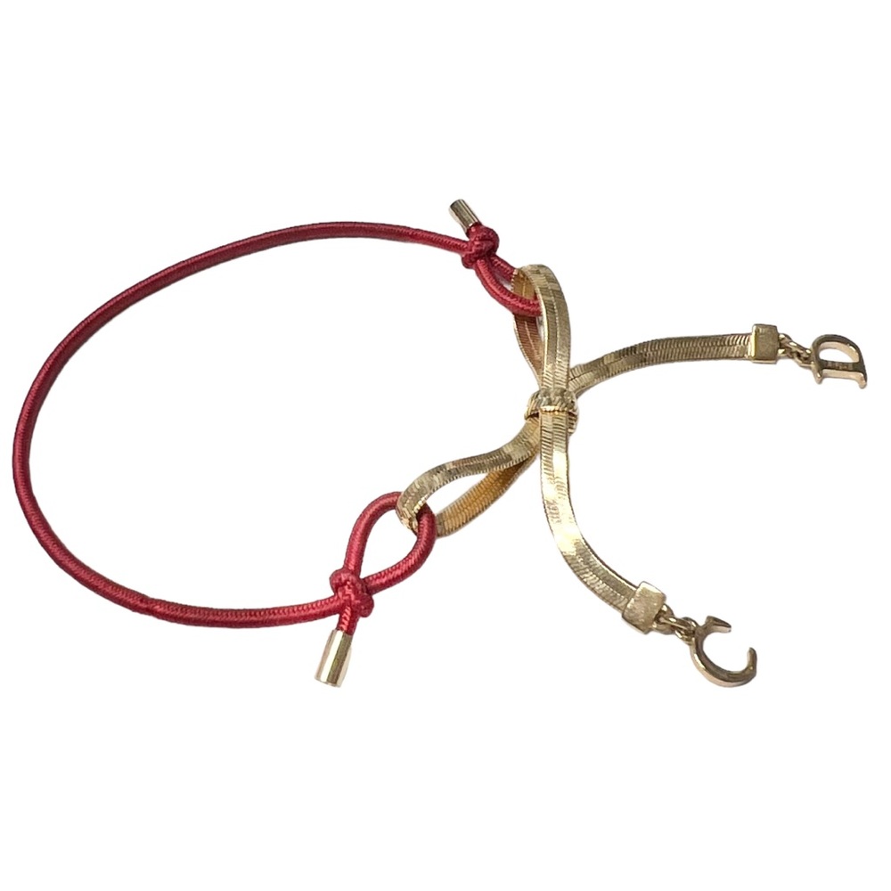VTG AUTH Christian Dior Red Elastic Gold Chain CD Logo Bow Charm Bracelet - Picture 3 of 12